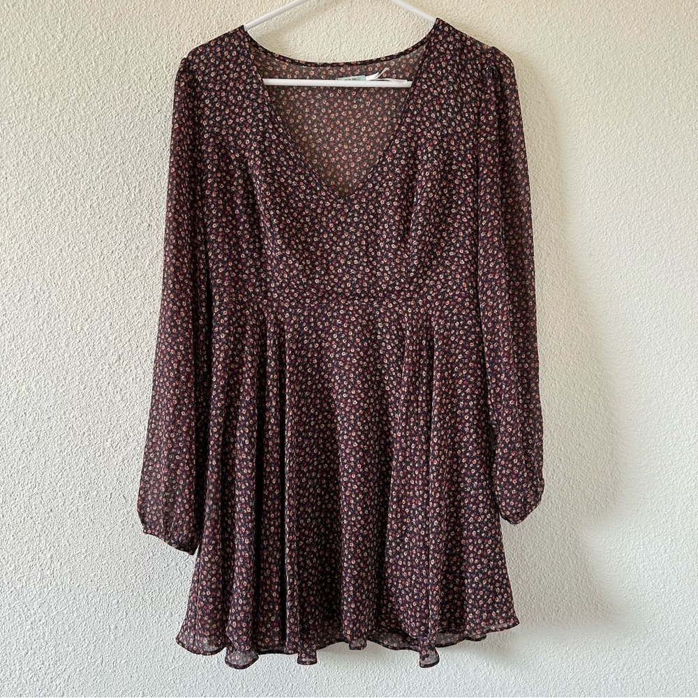 Kimchi Blue Dixie Floral Dress Sz 4 Brown Orange Western Cottagecore Long Sleeve